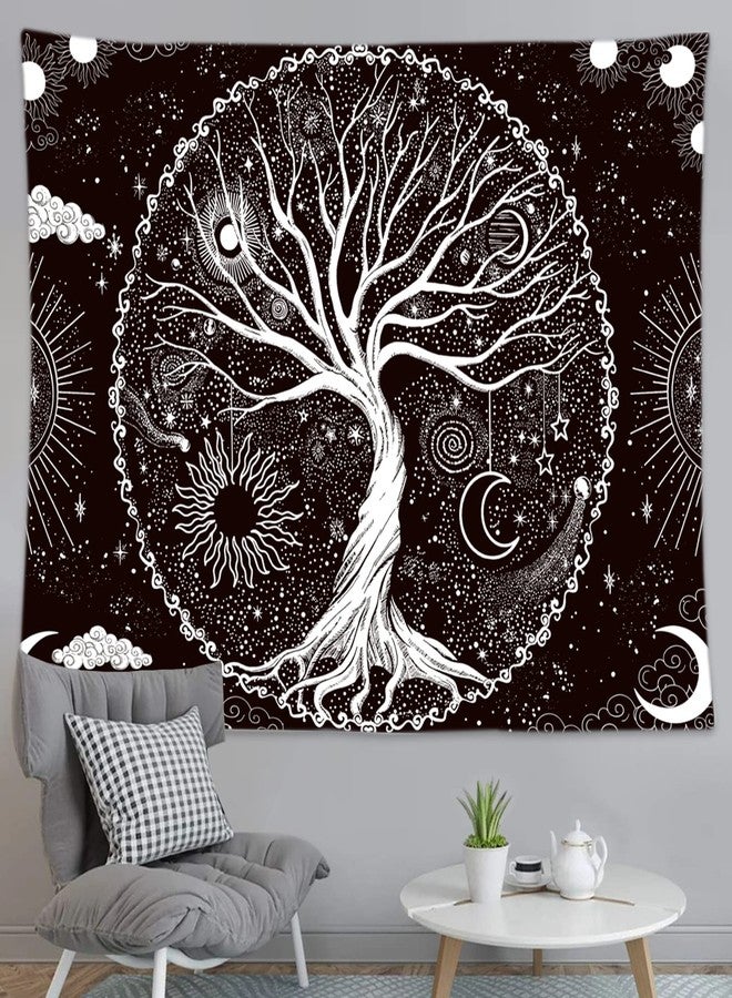 Wonrizon Tree of Life Tapestry,Black and White Galaxy Space Tapestries Aesthetic Psychedelic Wall Hanging decor for Living Room Bedroom (51.2" x 59.1") - Image 3